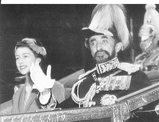 Emperor Haile Selassie of Ethiopia with Queen Elizabeth II during his 1954 state visit to Britain