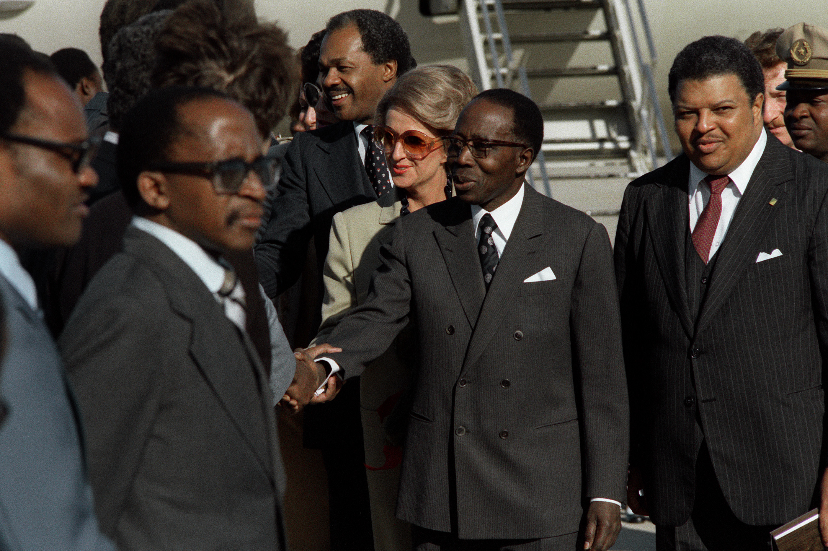 Senegalese President Léopold Sédar Senghor arriving in the United States in 1980